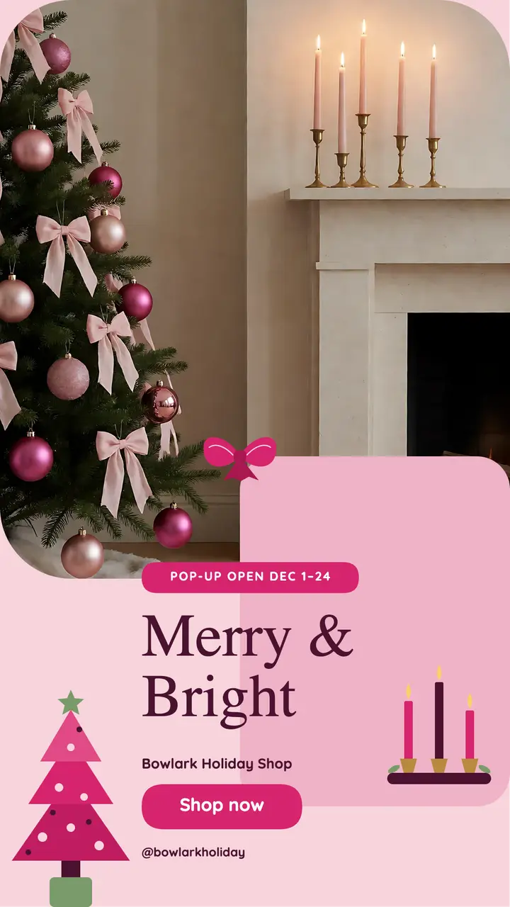 Pink Christmas gift pop-up story, Bowlark Holiday Shop template