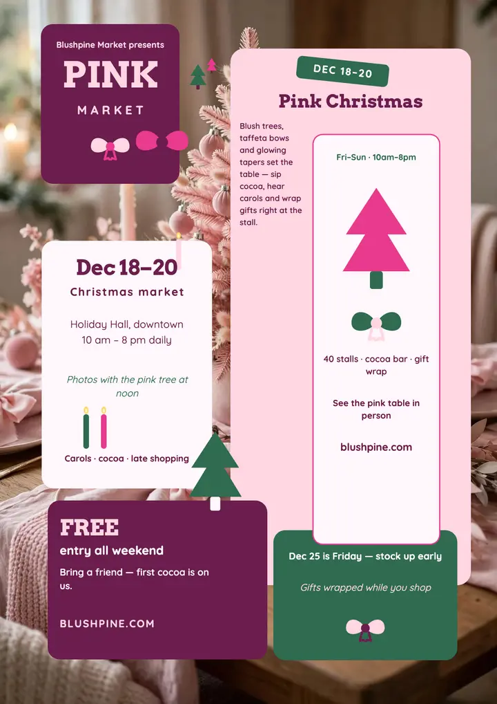 Blushpine pink Christmas market flyer template