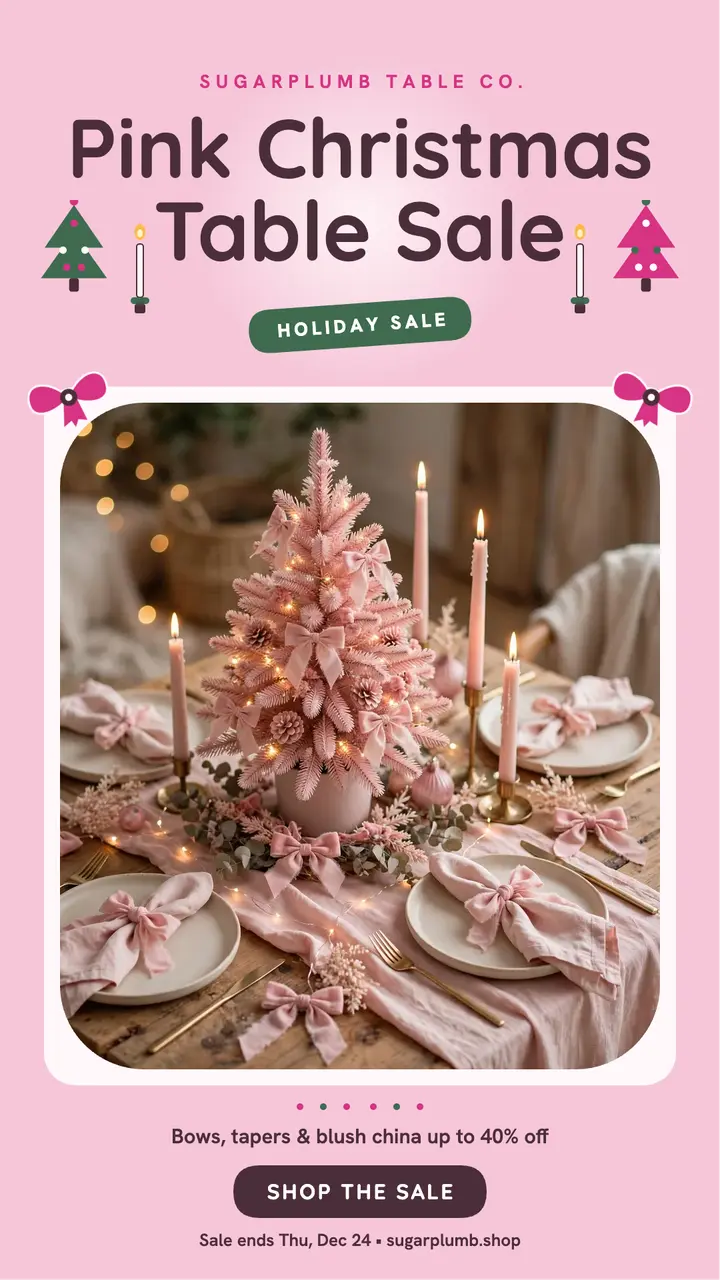 Sugarplumb pink Christmas table sale story template