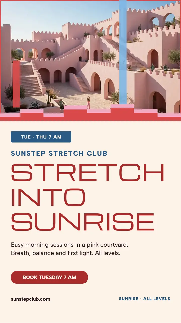 Sunstep sunrise stretch pink courtyard story template