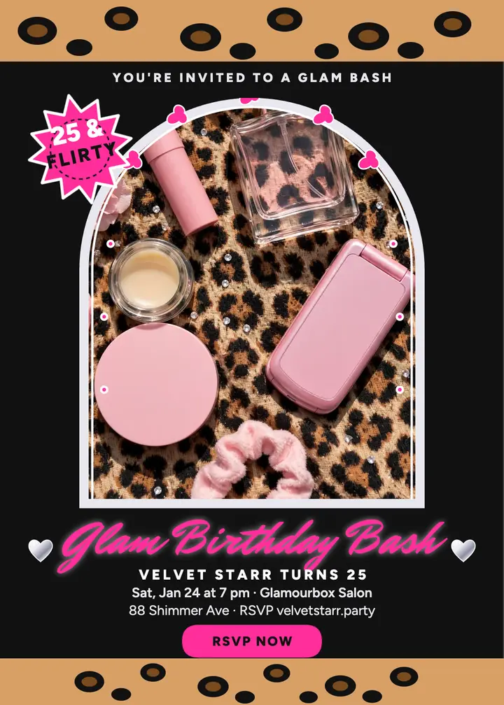 Velvet glam birthday invitation: birthday invitation template