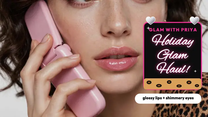 Holiday glam haul thumbnail with Priya template