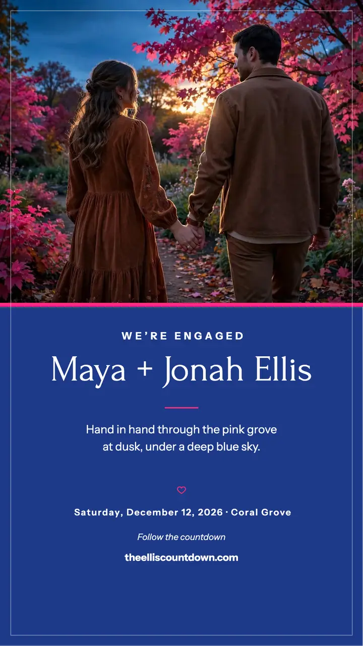 Pink grove engagement story: engagement announcement story template