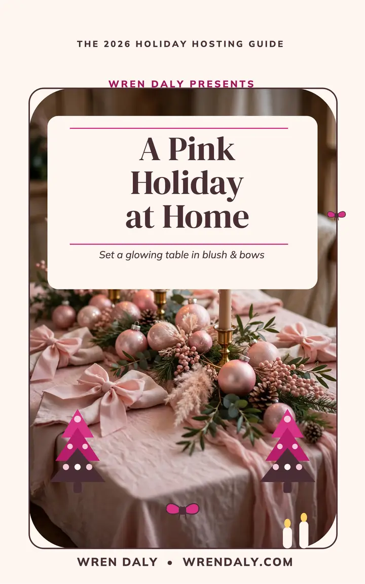 A Pink Holiday at Home hosting guide cover template