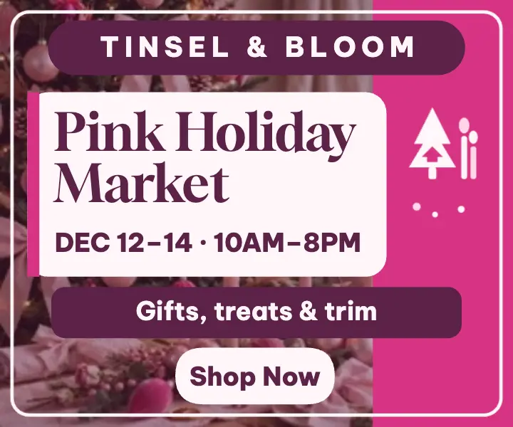 Tinsel and Bloom pink holiday market ad: holiday market ad template