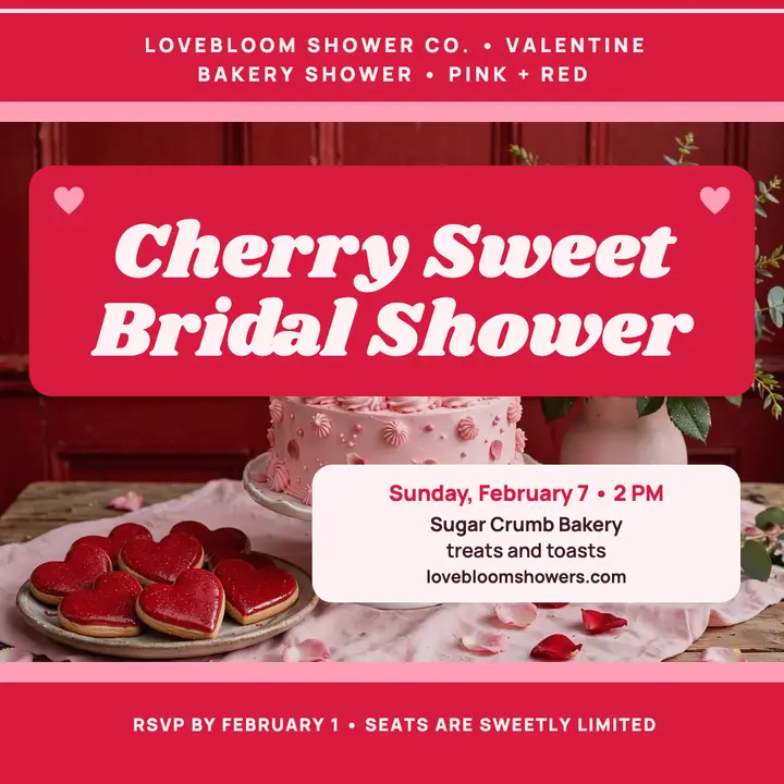 Cherry pink bridal shower invite, bakery template