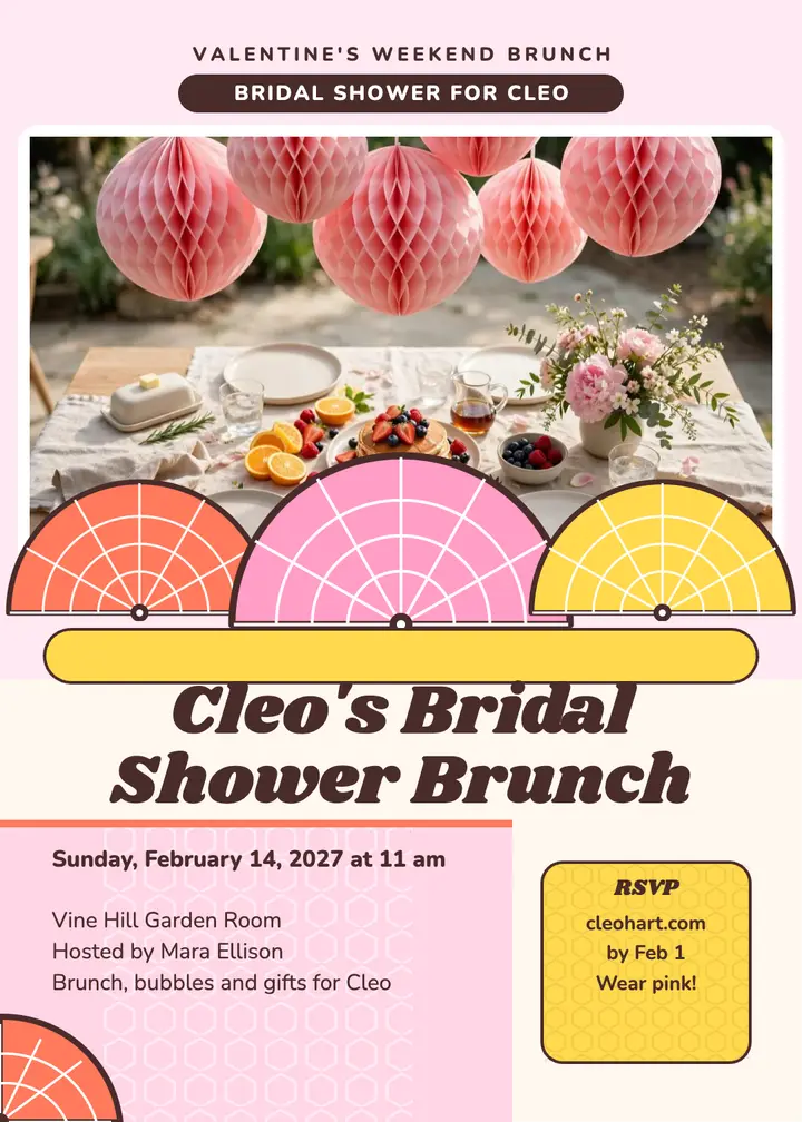 Cleo's pink shower brunch invitation template