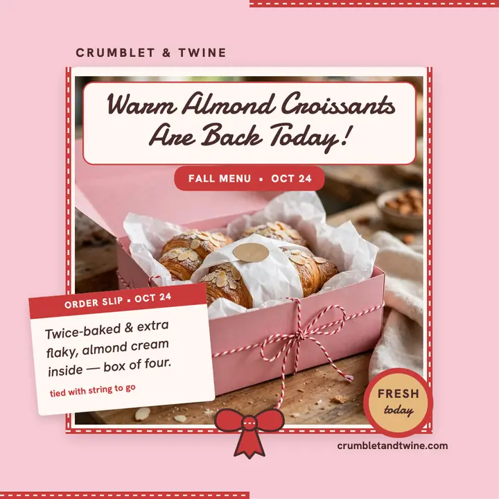 Crumblet and Twine almond croissant box post template