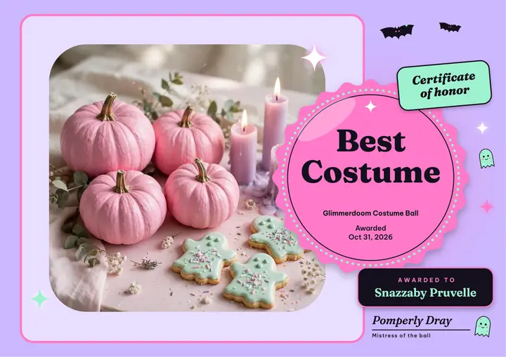 Best costume certificate, Pinkoween candy style: costume contest certificate template