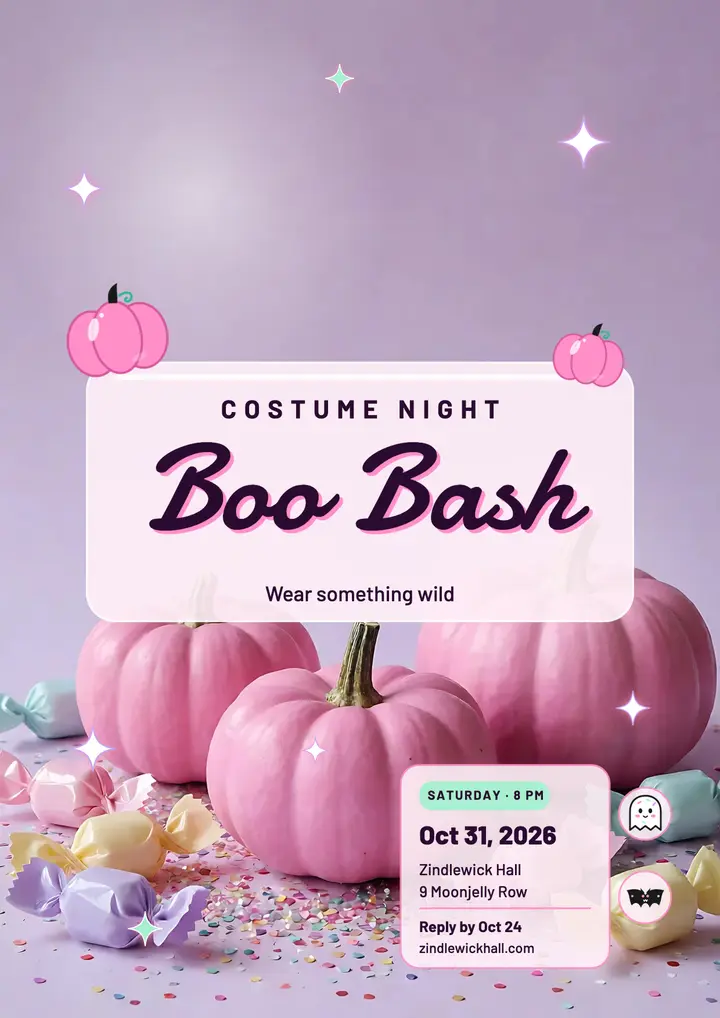 Boo Bash pinkoween costume party flyer template