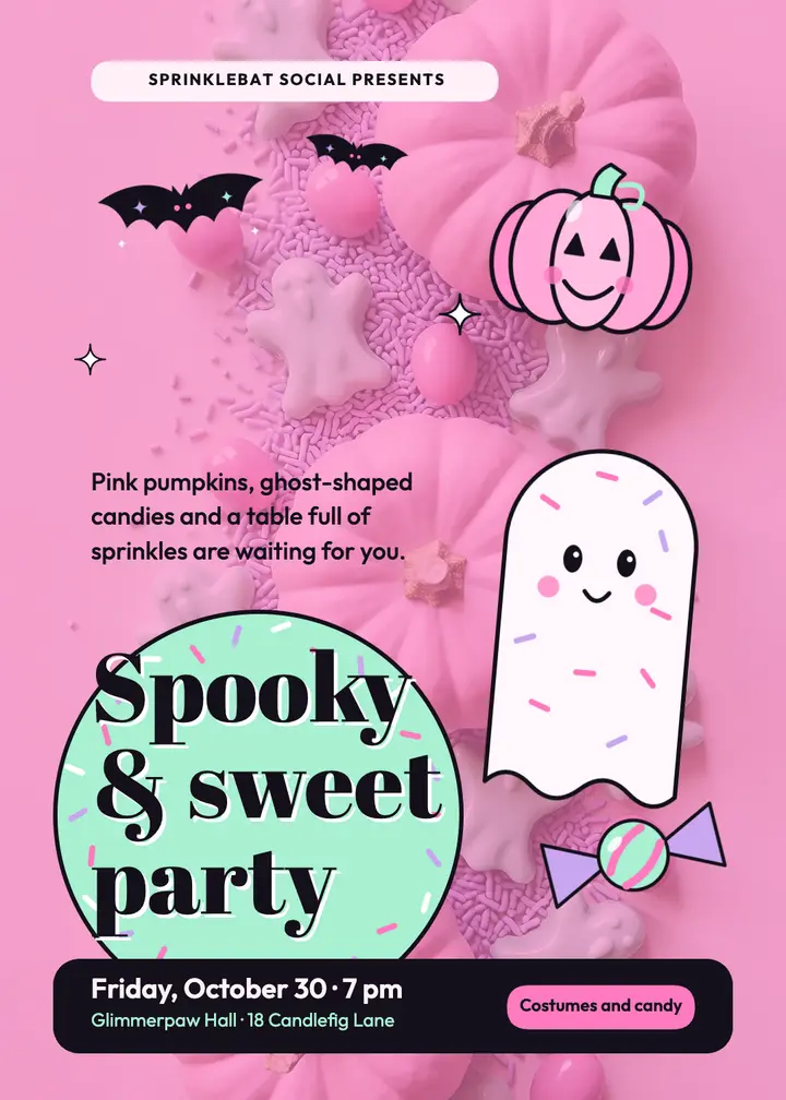 Pinkoween Halloween party invitation, pink pumpkins and candy template