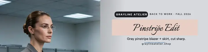 Grayline Atelier pinstripe edit banner: pinstripe suit banner template