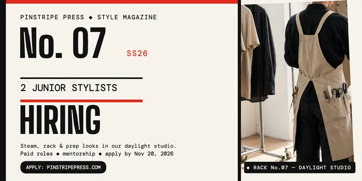 Pinstripe Press junior stylists hiring post: stylist hiring post template
