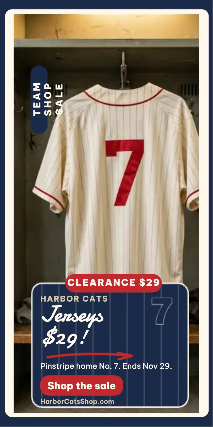 Harbor Cats pinstripe jersey sale ad template