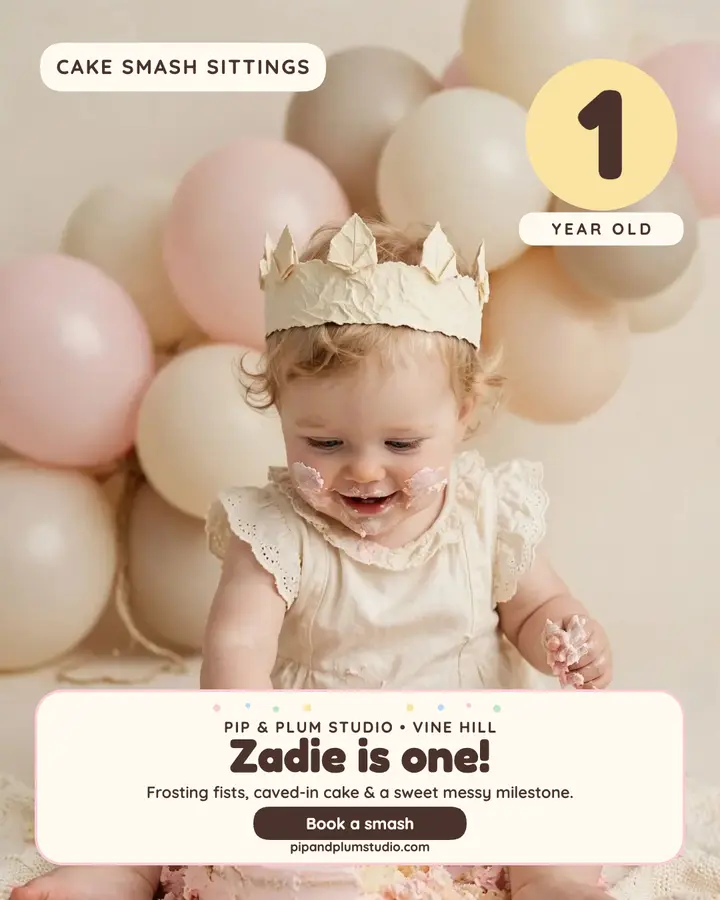 Zadie cake smash sitting post, Pip and Plum template