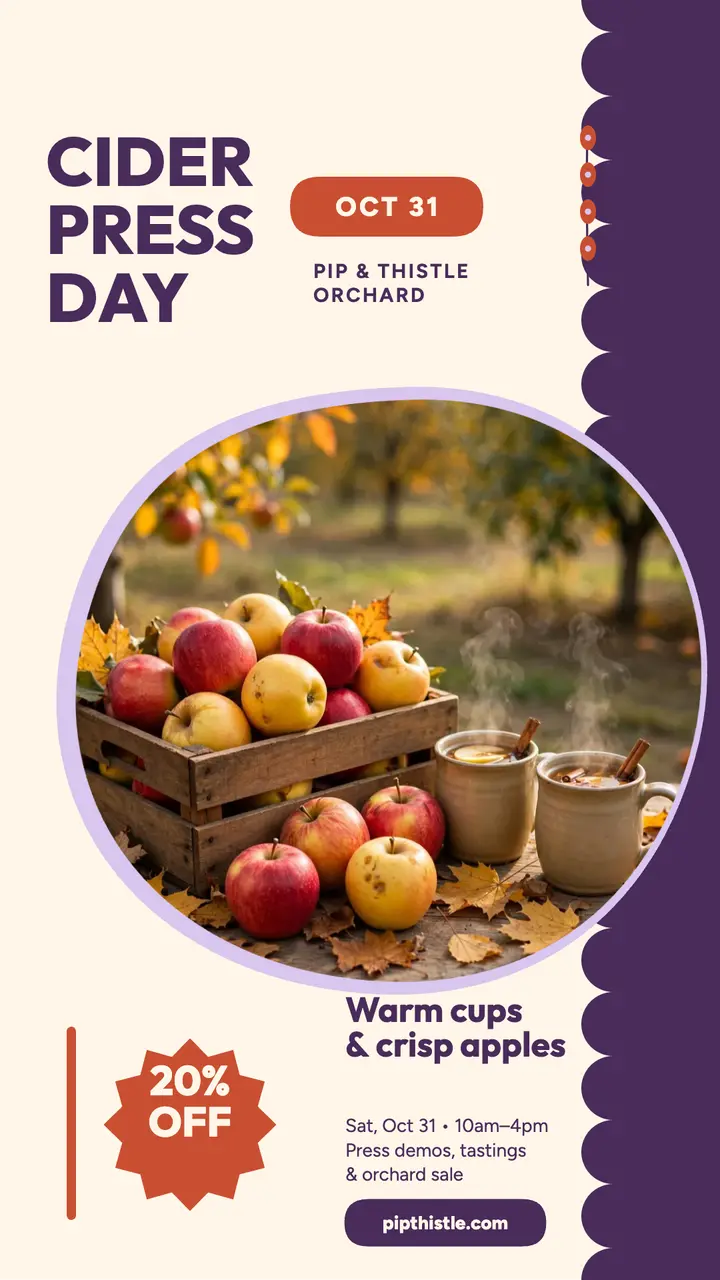 Pip and Thistle cider press day story template