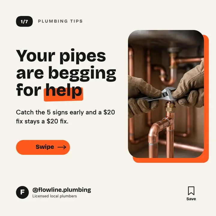 Pipe warning signs carousel cover: plumbing tips carousel slide template