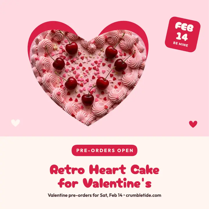 Crumbletide retro heart cake Valentine post template