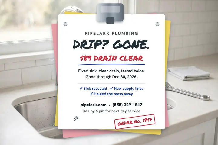 Pipelark Plumbing work docket postcard template