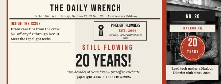 Pipelight 20th anniversary front page cover: plumber anniversary cover template