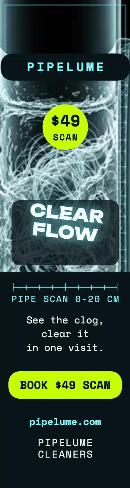 Pipelume clear flow drain scan skyscraper: drain cleaning ad template