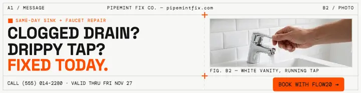 Pipemint same-day sink fix grid billboard: sink repair billboard template
