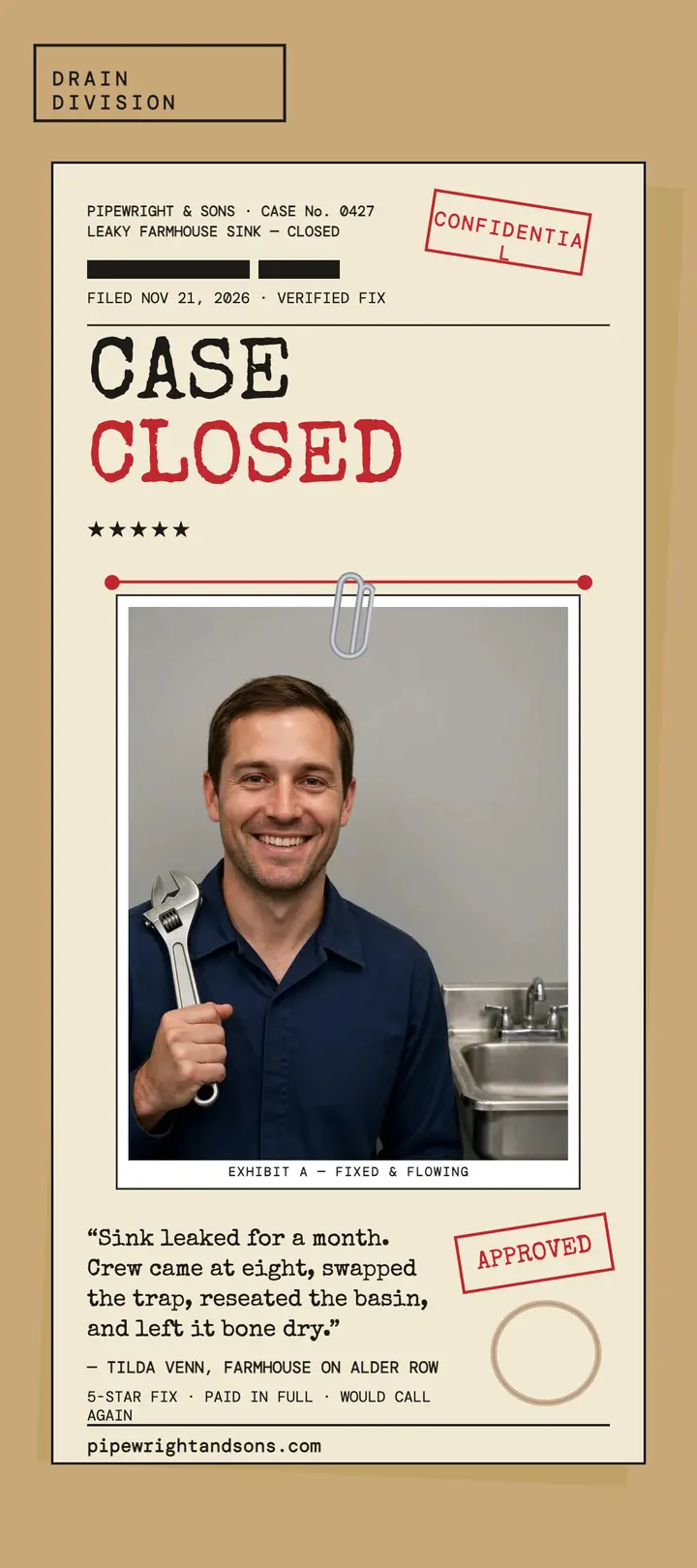 Pipewright case closed review card template