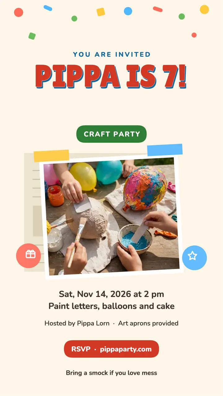 Pippa craft birthday party invite template