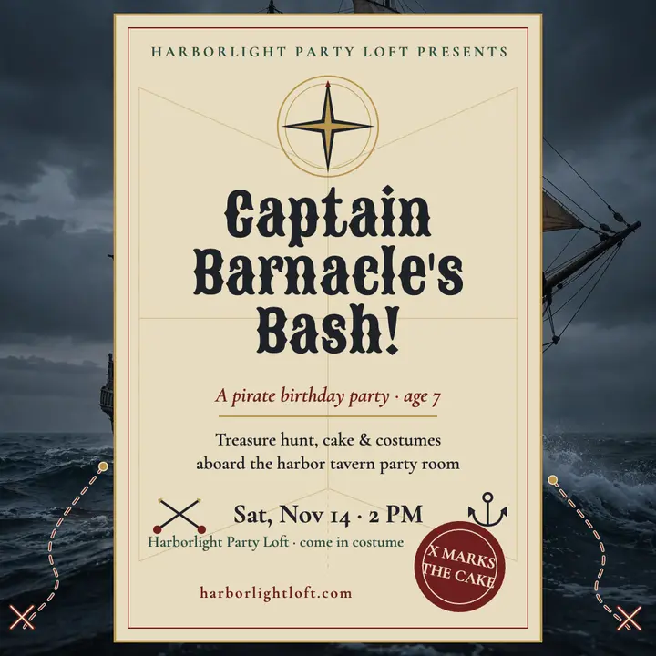 Captain Barnacle birthday bash invitation template