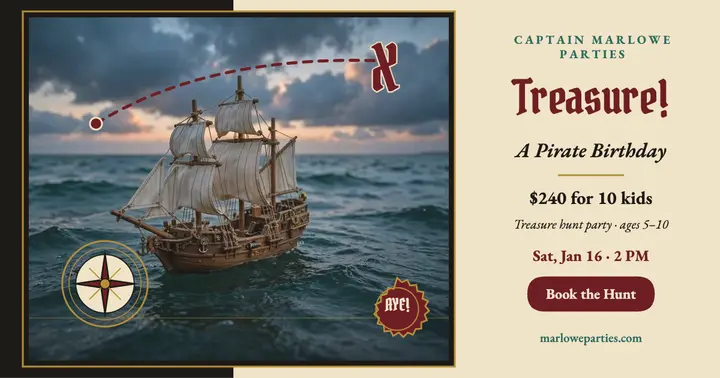 Pirate treasure birthday hunt post: pirate birthday party post template
