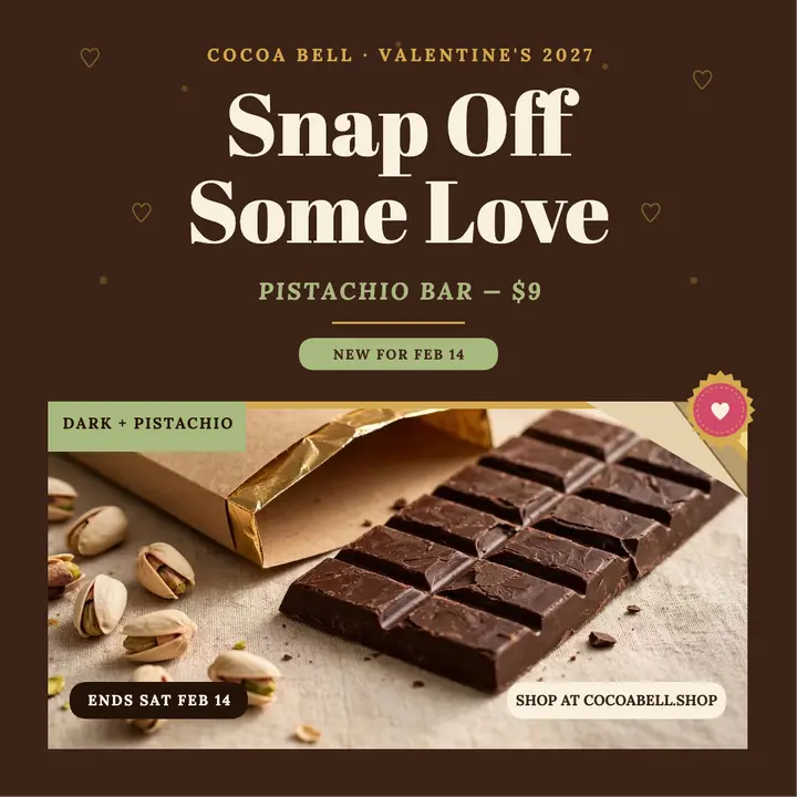 Cocoa Bell pistachio bar Valentine sale template