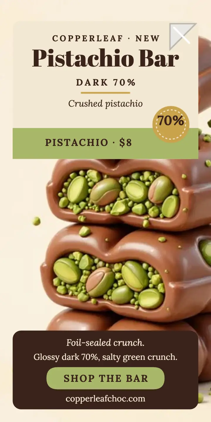 Copperleaf pistachio bar wrapper ad template