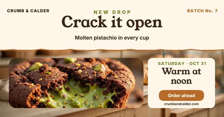 Crumb and Calder pistachio cup launch post template