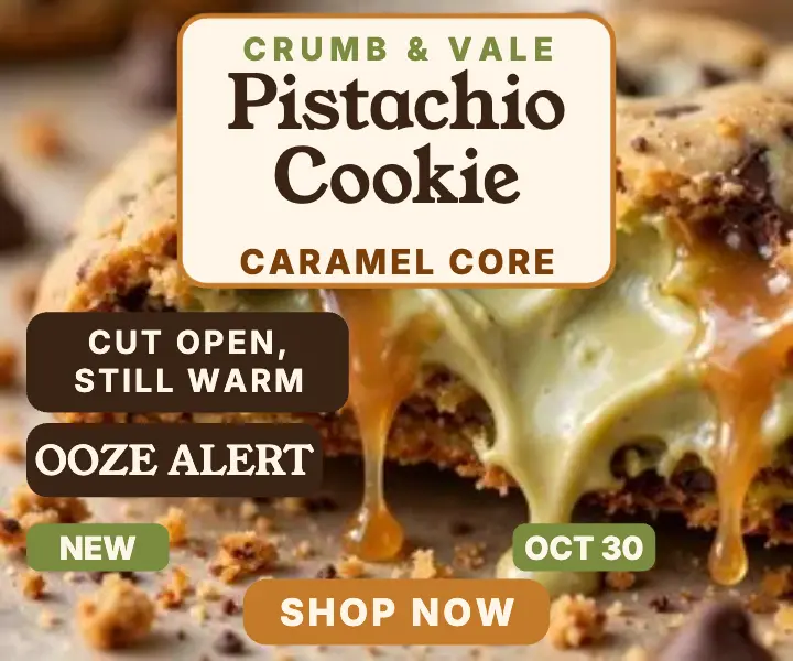 Crumb and Vale pistachio cookie drop ad template