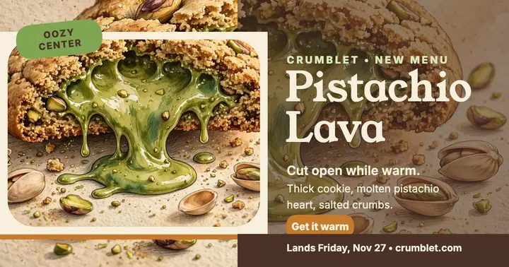 Crumblet Pistachio Lava new menu post template
