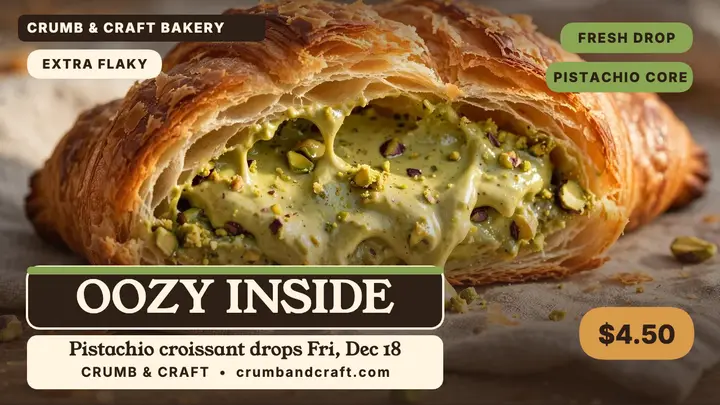 Pistachio croissant drop thumbnail template
