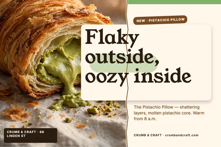 Crumb and Craft pistachio croissant postcard template
