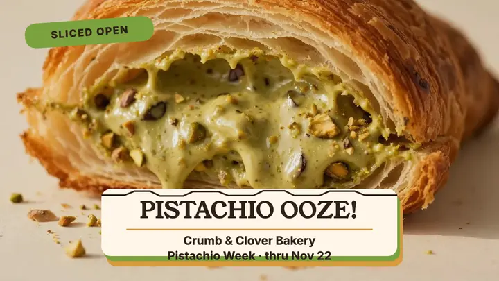 Crumb and Clover pistachio croissant thumbnail template