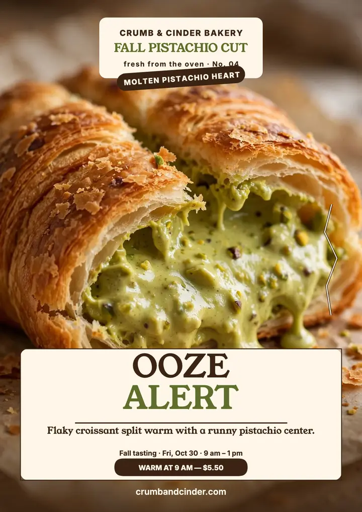Crumb and Cinder pistachio cut flyer template