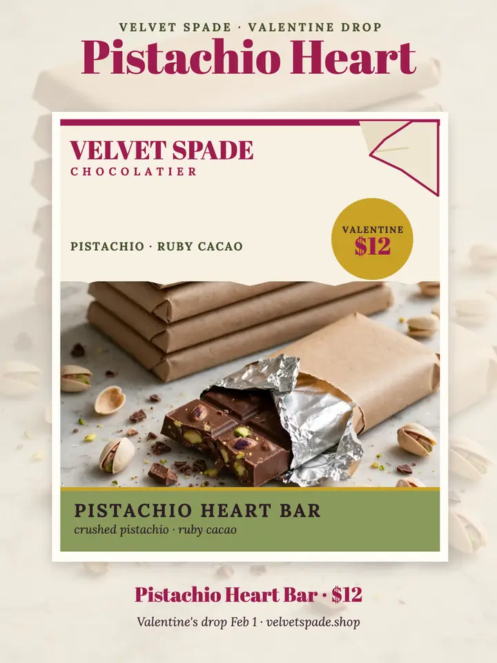 Velvet Spade pistachio heart bar Valentine post template