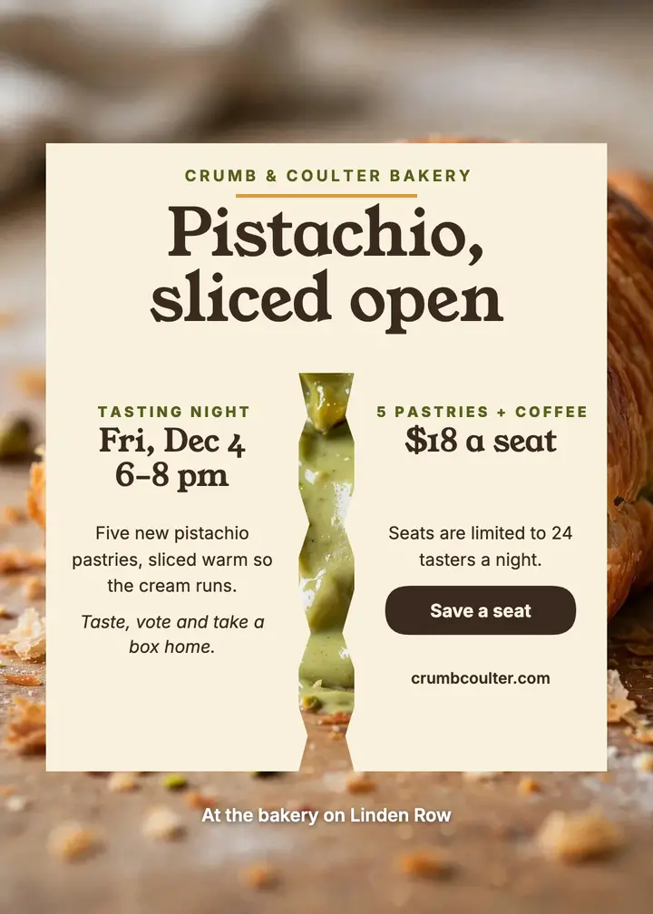 Crumb and Coulter pistachio tasting invitation template