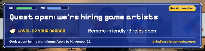 Brindlecrate Games hiring banner, RPG menu box template