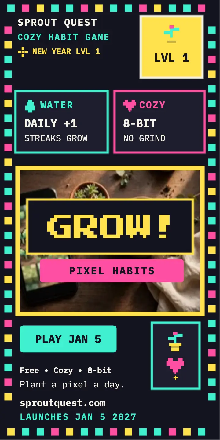 Sprout Quest pixel habit game ad template