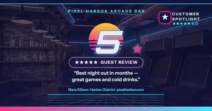 Pixel Harbor arcade bar review post template