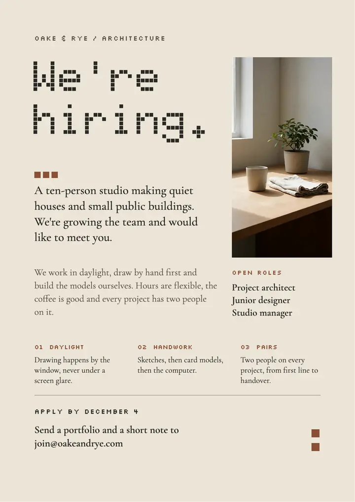 Oake and Rye architecture studio is hiring template