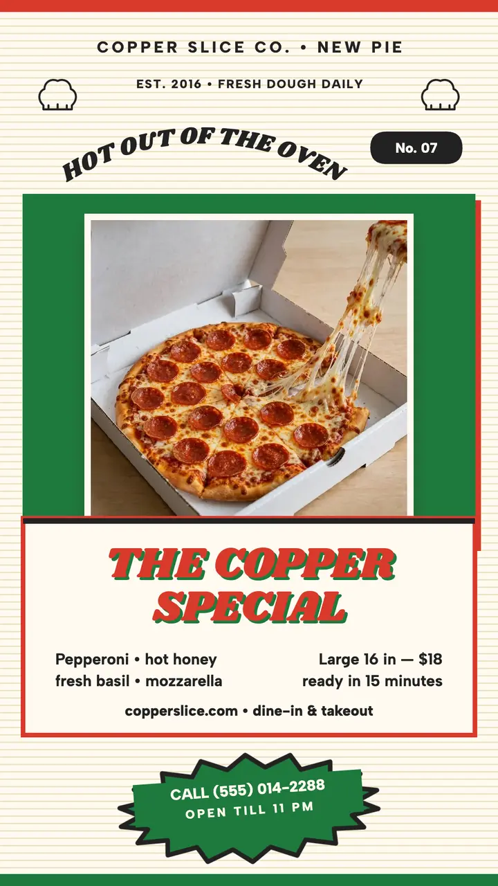 Copper Slice new pie pizza box story template