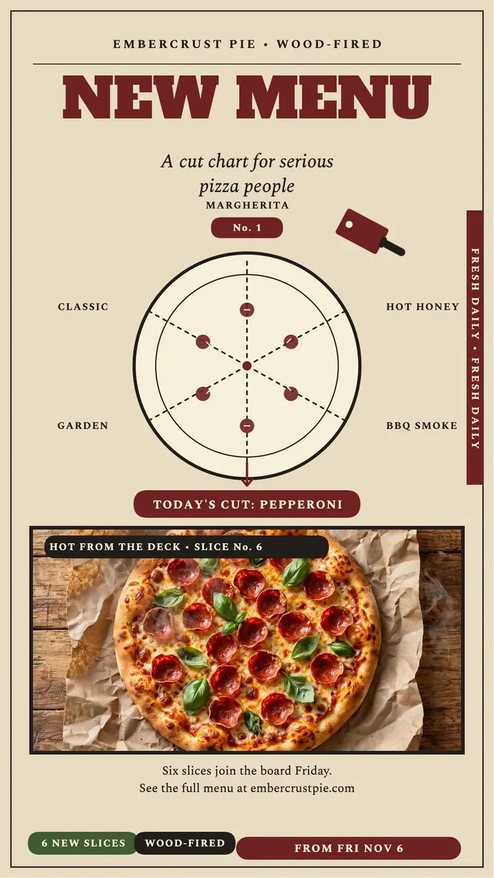 Embercrust Pie new menu cut chart story template