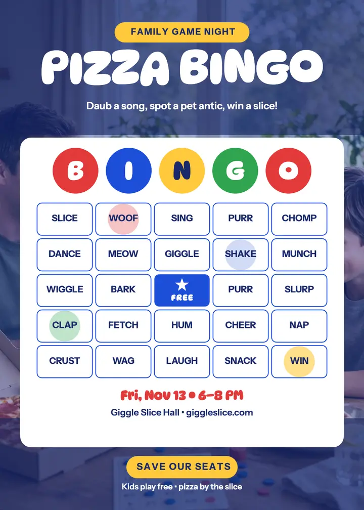 Giggle Slice pizza bingo night invitation template