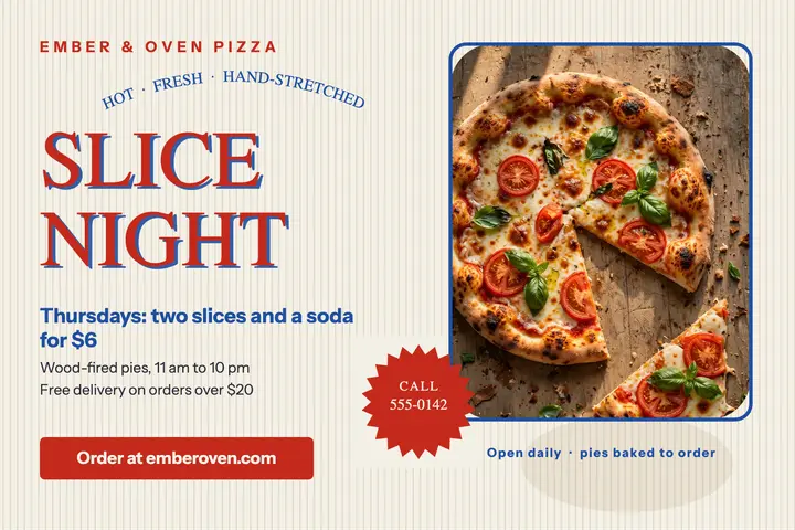 Pizza box lid Slice Night postcard template