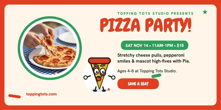 Pia's pizza party for kids, mascot post template